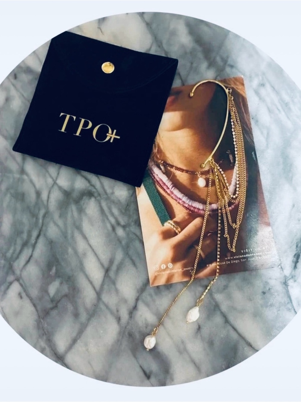 TPO- Gold Pearl Drop Multi-Chain Ear Cuff